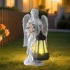 Outdoor Angels Statues with Solar Lantern Creative Angel Lantern Resin Angel Sculptures Garden Yard Decor Patio Ornament
