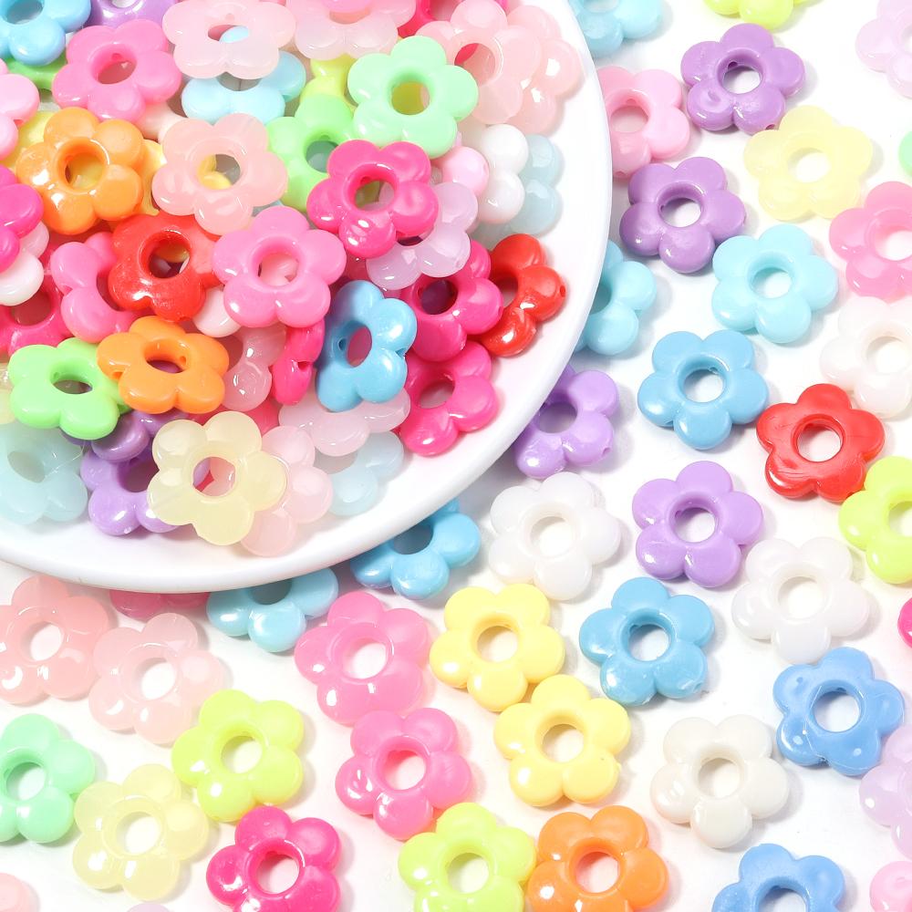 50pcs/Lot 19mm Jelly color Plum Blossom Plastics Beads for Jewelry Making Big Hole Loose Spacer Flower Beads DIY Bracelets