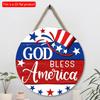 2D Flat 20cm1pc God Bless American Sign USA Flag Cap&Stars Patterns Round Wooden Pendant, Celebrate Independence Day Party Decoration Wood Crafted Art