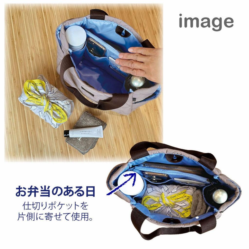 Стеганая небольшая отдельно стоящая сумка-тоут с отделениями LT Deli Quilt Deli 01 Black [Rootote] Водоотталкивающая женская