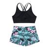 Wide Elastic Waistband Pink Lily Print Shorts Set for Gym Yoga Running 2Pcs Kids Girls Sport Suit with Spaghetti Straps Vest
