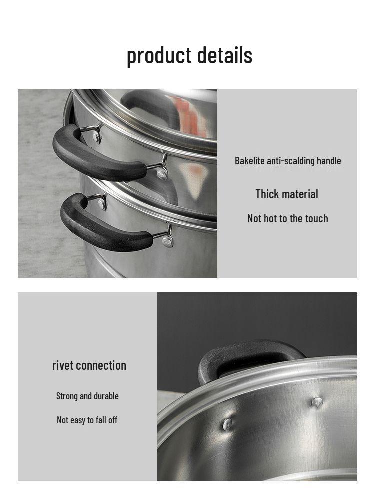 Thickened Stainless Steel Multi-layer Steamer Pot for Household Use - Suitable for Induction & Gas Stoves