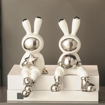 2 шт. Статуэтки кроликов Фигурки животных Украшение Скандинавская форма астронавта Скульптуры для книжной полки