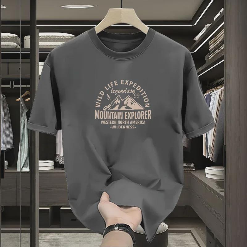 Мужская футболка oversize American Retro Cotton 2024 года — свободная, модная, с коротким рукавом, летняя базовая модель