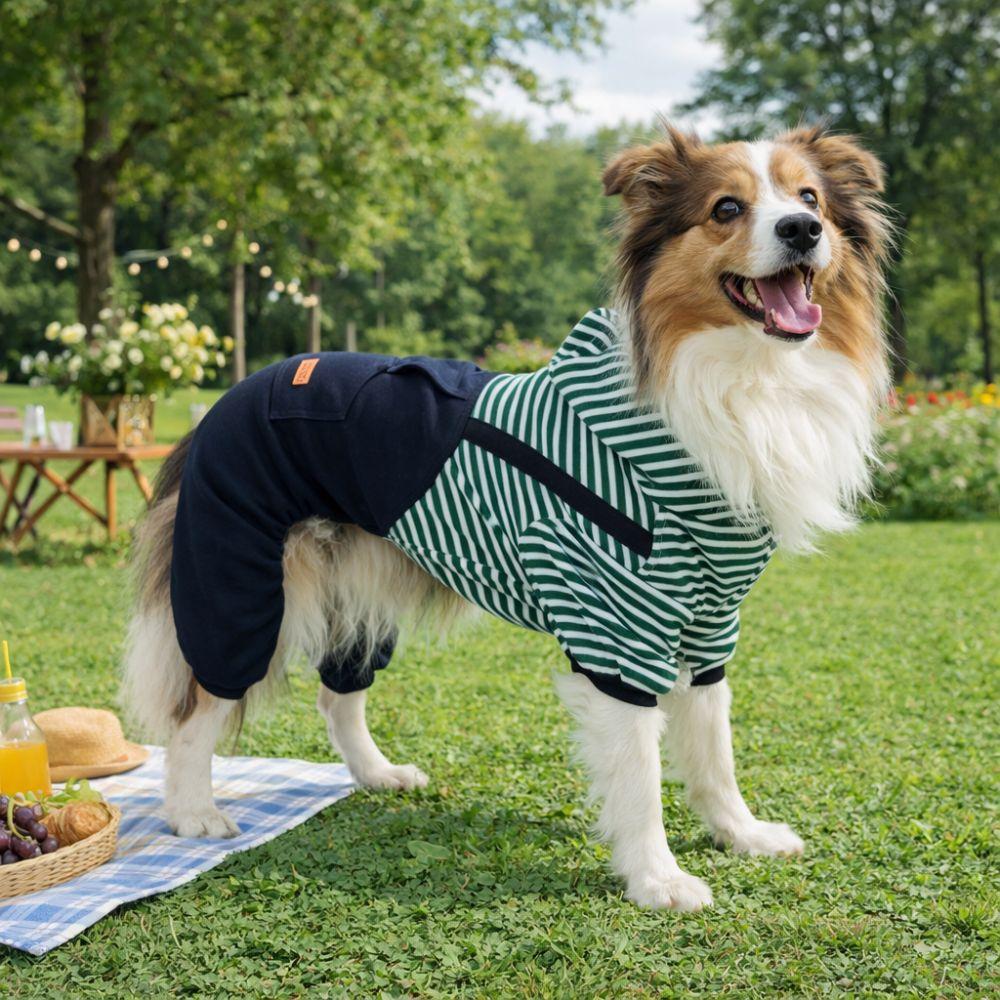 Dog Outfit Four Legged Pet Dog Jumpsuit Warm Striped Pet Sweatshirt Windproof Thickened Pullover Coat Daily Walk