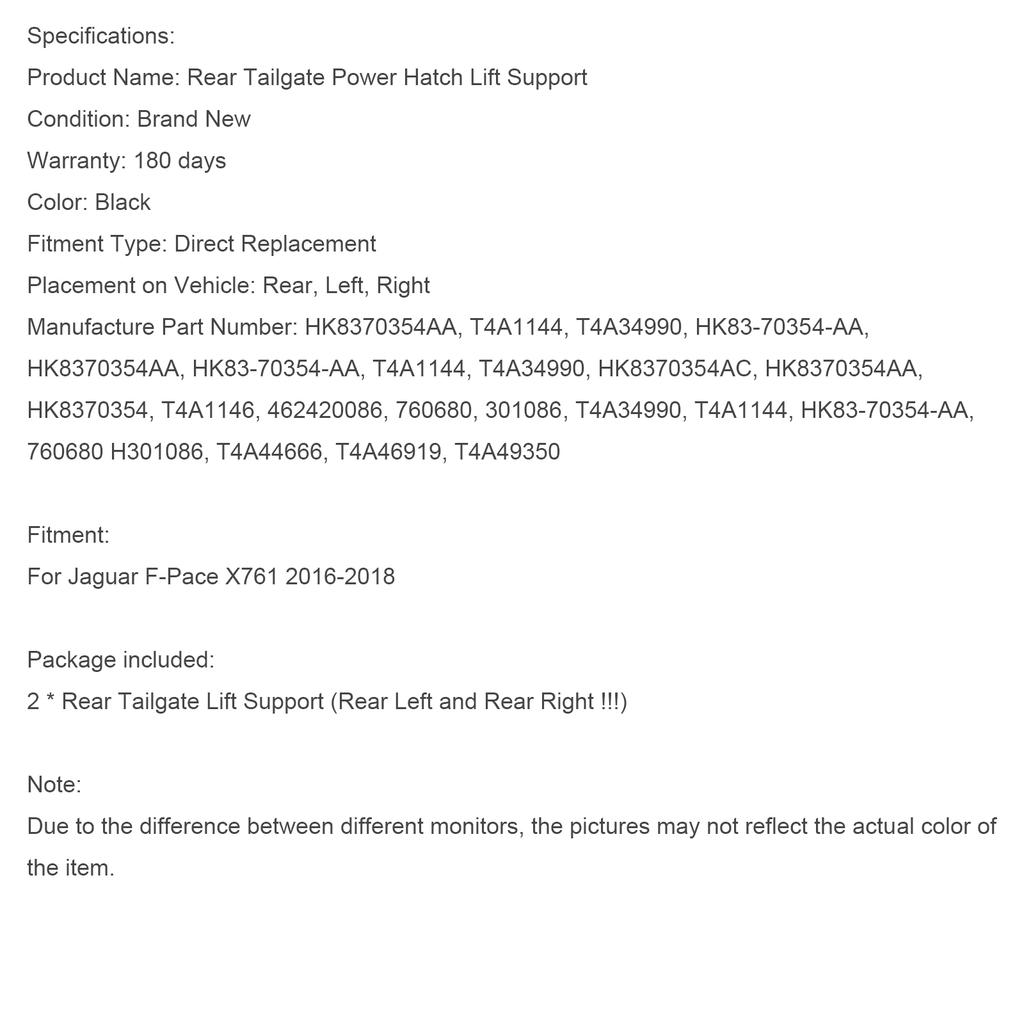 2PCS Rear Electric Tailgate Struts HK8370354AA Fit Jaguar F-Pace X761 2016-2018