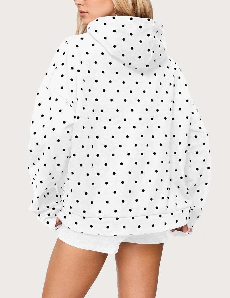 Women's Polka Dot Print Casual Loose Hoodie Sweatshirt for Autumn Winter