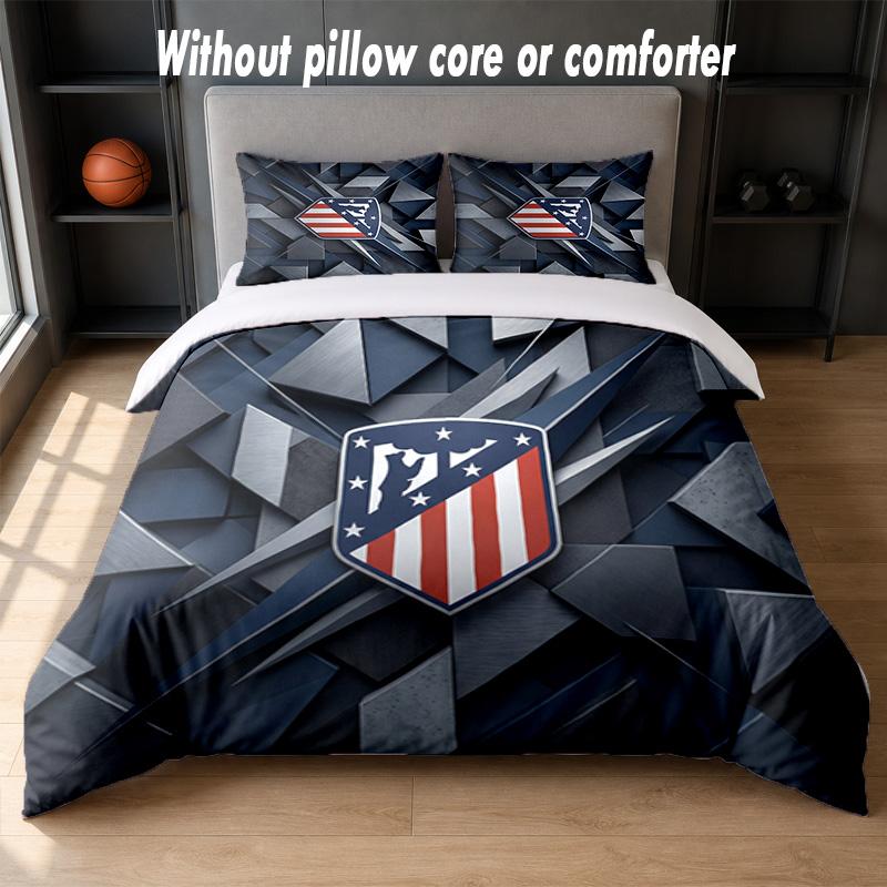 Atletico Madrid Design Bed Bedding Set 1 Duvet Cover + 2 Pillowcases Soft Breathable Household Bed Linens