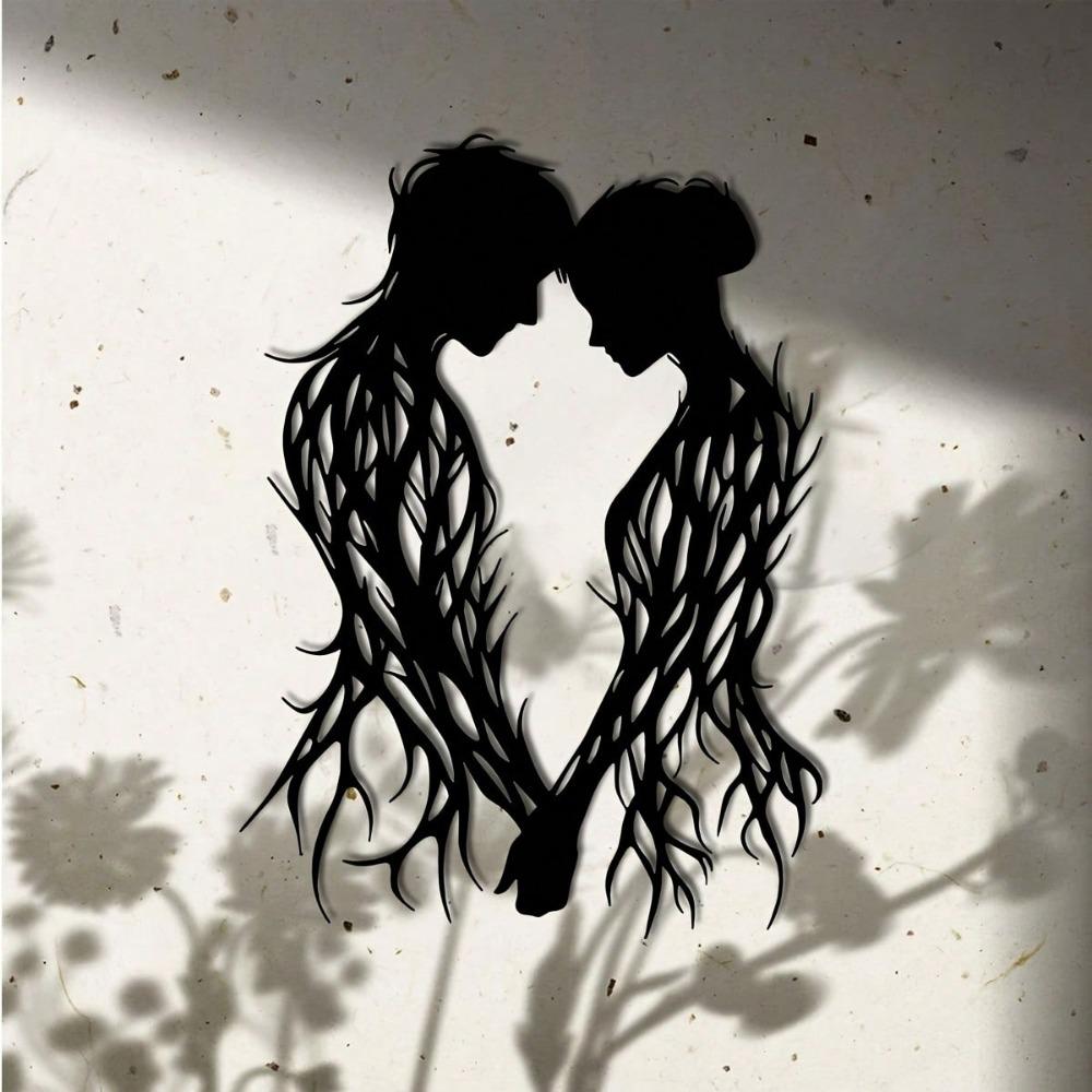 1pc Metal Wall Hanging for Lovers, Romantic Contour Design with Heart Shapes, Suitable for Home, Courtyard, Wedding, Mother's Day