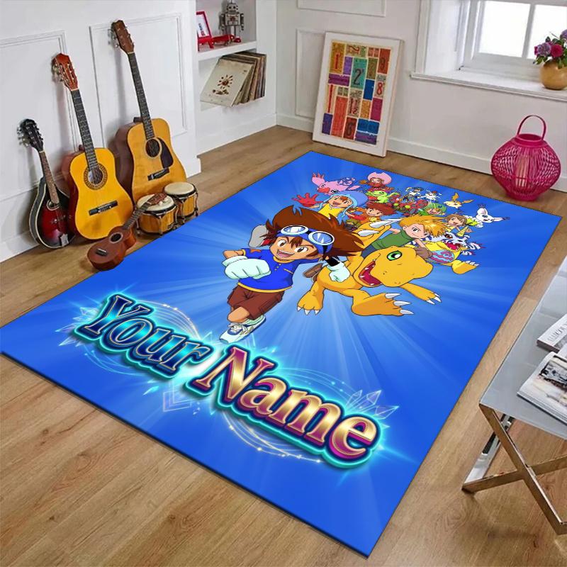Custom Digimon Mat Personalized Name, Polyester Washable Indoor Entryway Rug, Gift for Christmas, Easter, Thanksgiving Day