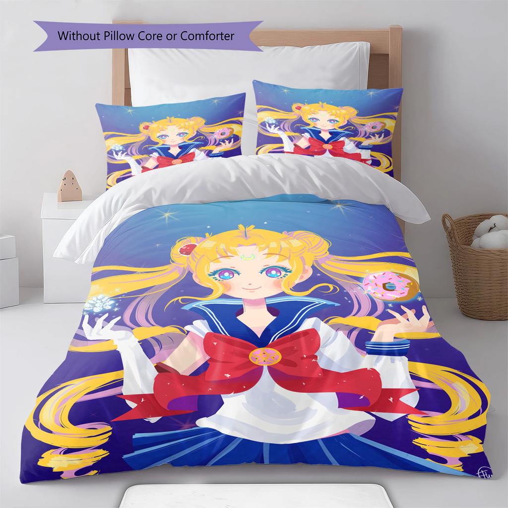Sailor Moon Cute Cartoon Pose Bedding Set Anime Duvet Cover Polyester Soft Bedroom Linen Set -QJY