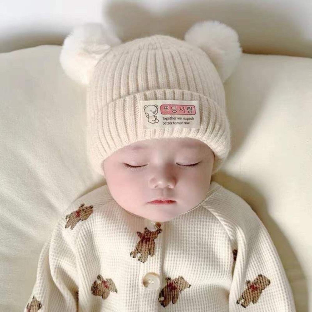 0-3 Year Baby Knitted Hat Plush Ball Beanie Hats New Children Warm Cap Boys Girls