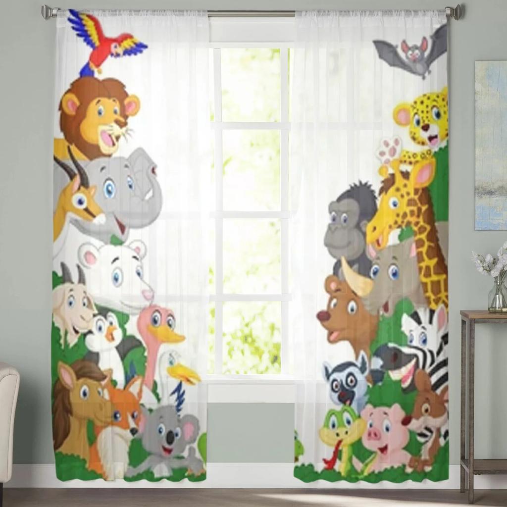 Wild Animal Cartoon Sheer Curtains Bedroom Voile Curtain Living Room Window Sheer Curtains Kitchen Tulle Drapes