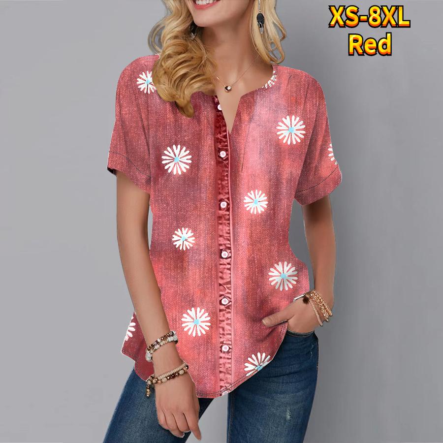 Женская летняя футболка с джинсовым узором и принтом, футболки с короткими рукавами, повседневные топы, маленький v-образный вырез, короткие рукава