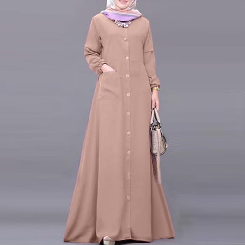 ZANZEA Женское свободное повседневное длинное платье с круглым вырезом и длинными рукавами