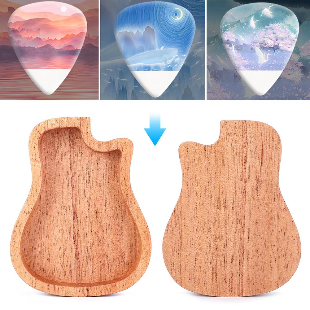 Деревянная коробка для медиаторов из красного дерева в форме гитары, чехол для медиаторов, аксессуары для музыкальных инструментов