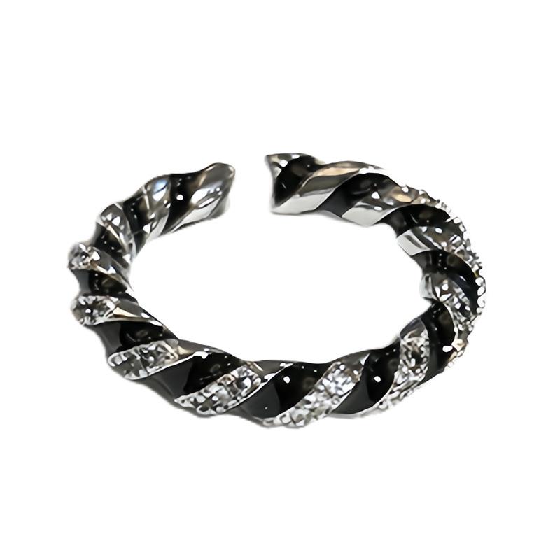Personalized Niche Design Sense, Black Drip Glaze Wrapped Zir*****Pen Ring, Female Cold Wind Bone Ring Tide