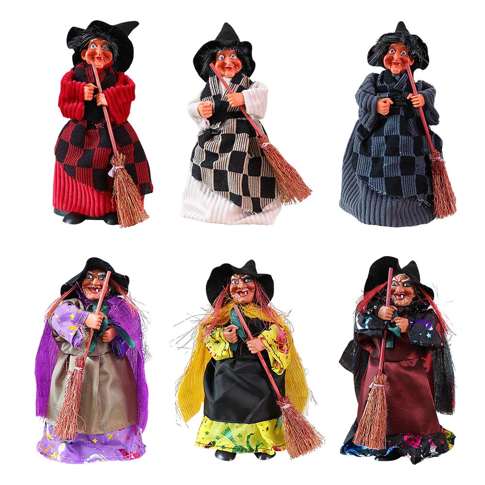 1PC Halloween Witch Hanging Props W/ Broom Witch Broom Props Spooky Witch Ornament for Garden Haunted House Bars Party Decor