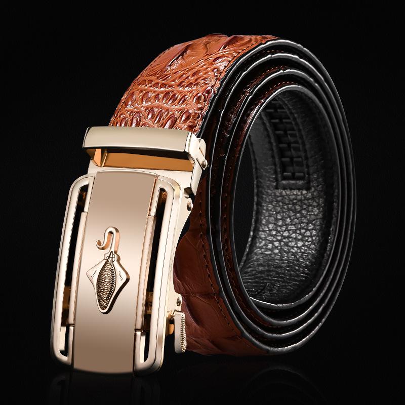 Men's Genuine Leather Crocodile Pattern Automatic Buckle Belt