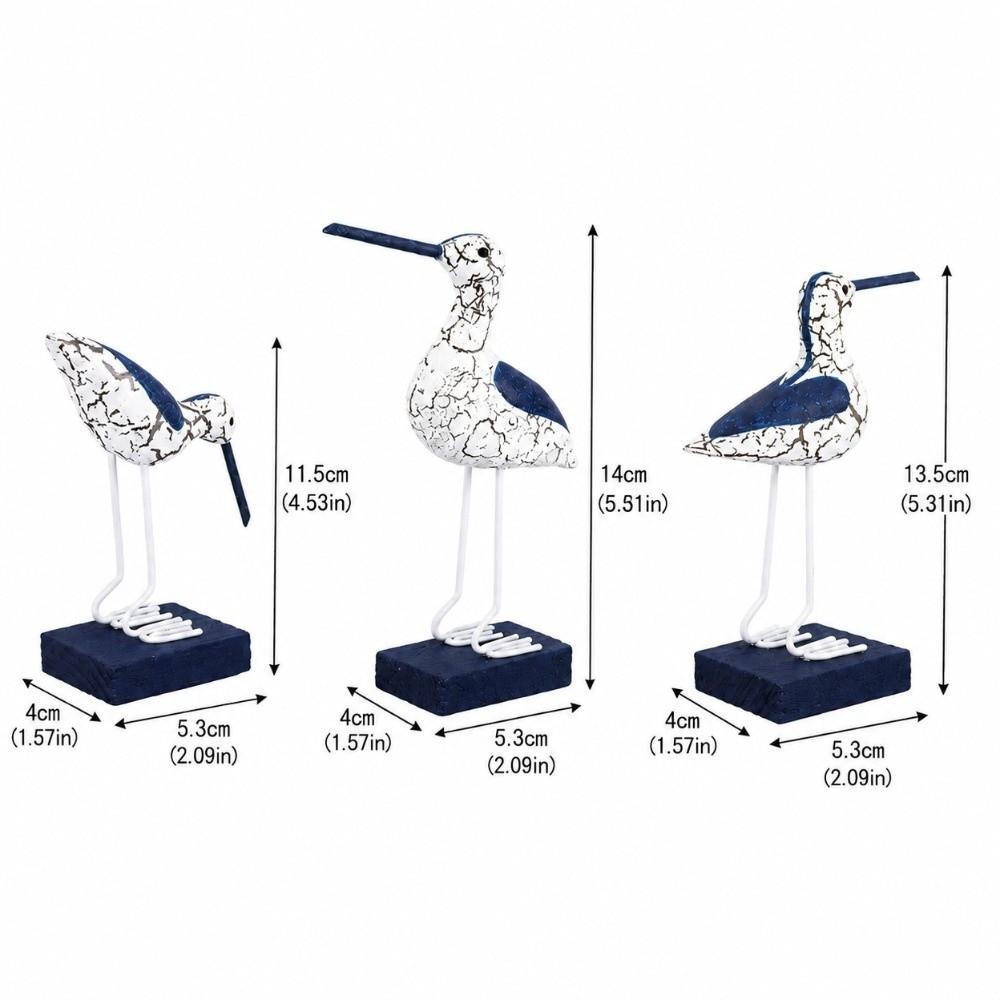 3pcs Blue White Color Seagull Figurine Wood Wooden Seabird Figurine Home Decoration
