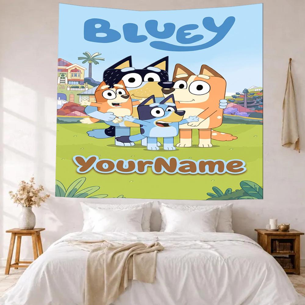 Bluey Custom Your Name Wall Decor Tapestry Art For Pet Memorial Birthdaywedding Party Backdrop Family Gift