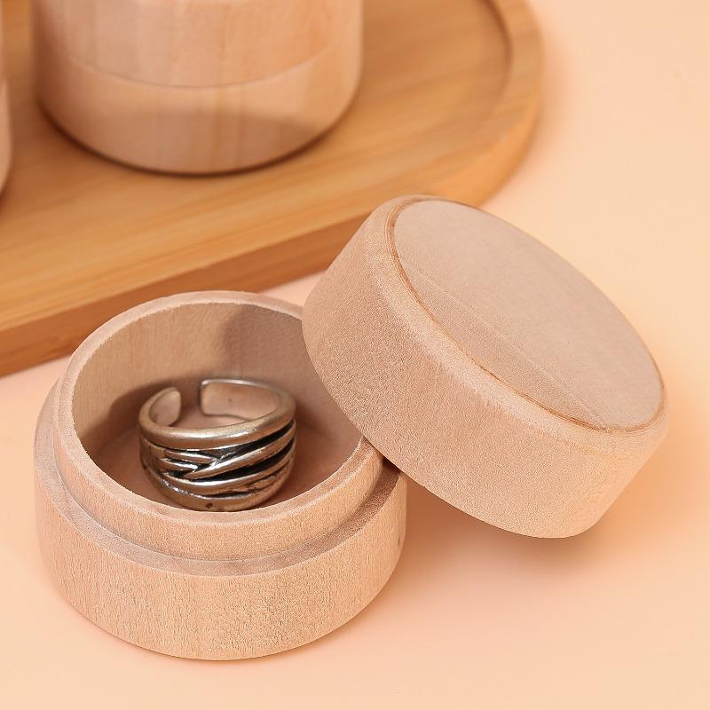 1/8x Mini Round Wooden Box Wedding Ring Jewelry Trinket Box Wood Storage Container Case DIY Your Names and Date Ring Container