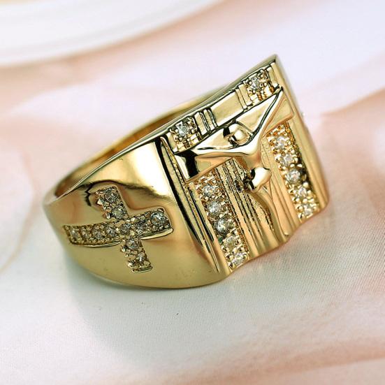 Chic Cubic Jesus Cross Carved Zirconia Inlaid Ring Unisex Wedding Jewelry Gift