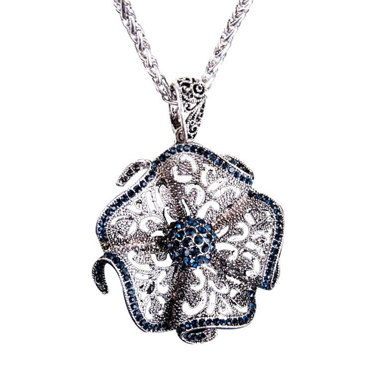 European and American Alloy Diamond Flower Necklace Women Korean Fashion Long Sweater Chain Accessories