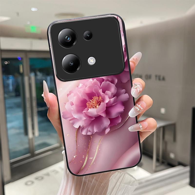 Красивый Цветок Милые Кошки Чехол Для Xiaomi Poco M6 Pro 4G / Poco M7 Pro 5G Закаленное Стекло Чехол Для Телефона Защитная Крышка Жесткий Корпус