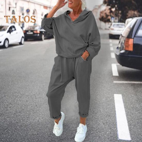 2 шт./комплект женский весна осень топ брюки комплект с капюшоном однотонный длинный рукав толстовка с капюшоном эластичный пояс шаровары спортивный наряд повседневный спортивный костюм