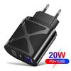 Светодиодная быстрая зарядка с двумя портами 20 Вт PD + 4 А QC3.0 (США / ЕС / Великобритания)