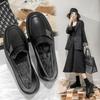 Black Small Leather Shoes Soft Leather Work Shoes Women's Retro Flat-soled Student Single Shoes Velvet Thermal Shoes