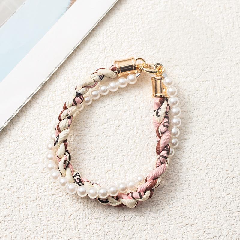 Douyin-Style Pearl Phone Lanyard with Silk Scarf Strap & Pendant