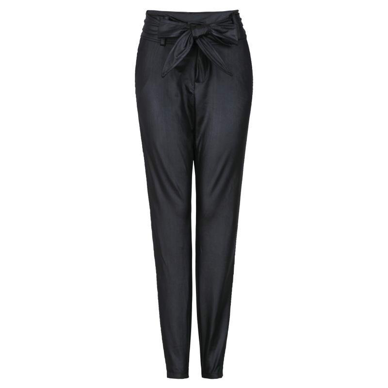 Womens PU Leather Pants Slim Fit High Waist Leggings Jeggings Skinny Trousers with A Belt