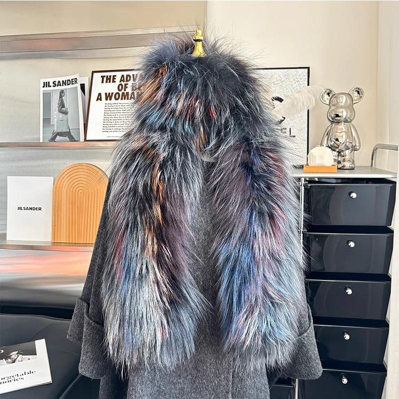 Темпераментный шарф из лисьего меха, ручной вязки, шерстяной воротник, теплый осенью и зимой, плюс шарф из меха с длинным ворсом для женщин