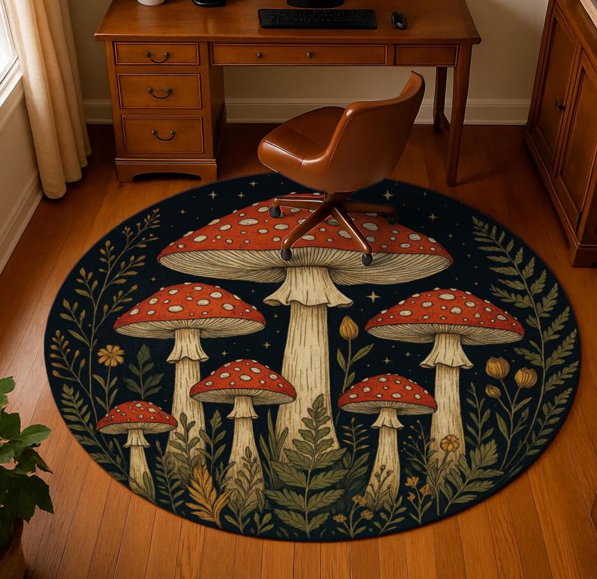 Грибной Лес Волшебный Лес Круглый Ковер Эфирный Мистический Академический Вдохновленный Фольклором Фея Кор Домашний Акцентный Ковер Магическая Причуда