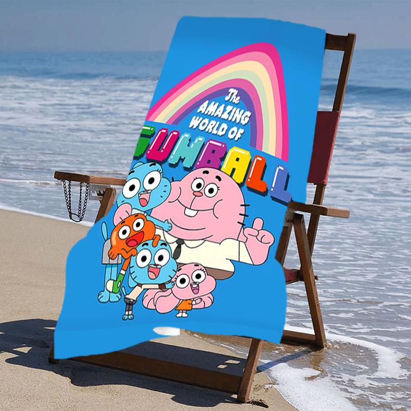 proof beach towel with a The Amazing World of Gumball1 pattern - soft,absorbent,quick-drying,machine washable - perfect for swimming,camping,bathing