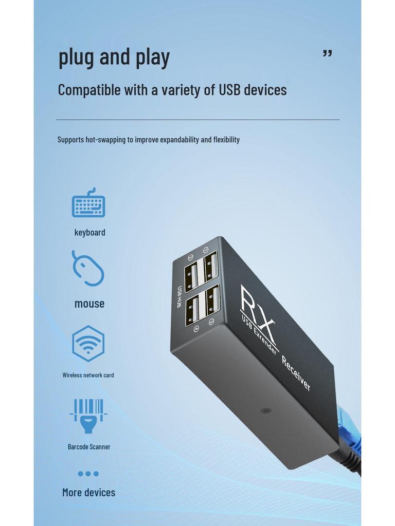 Удлинитель USB на RJ45 200 м: Клавиатура, Мышь, Камера, Принтер, Расширитель для мониторинга