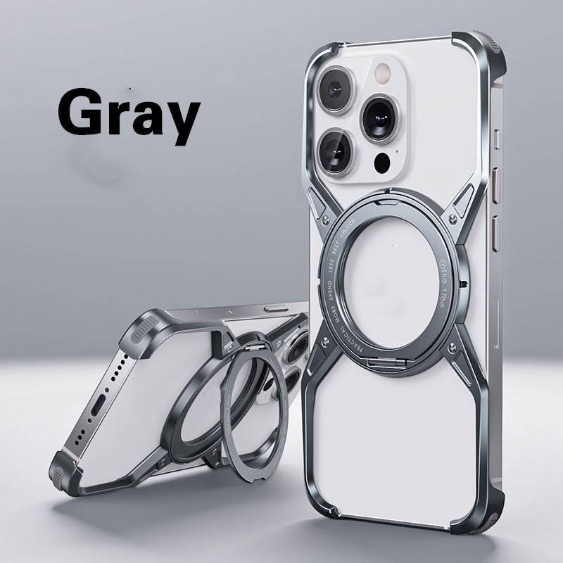 Для iPhone 16 15 14 Pro Max Чехол для телефона 360 Вращающаяся подставка Магнитный Безрамочный Металлический Алюминиевый сплав Ударопрочный Защитная крышка