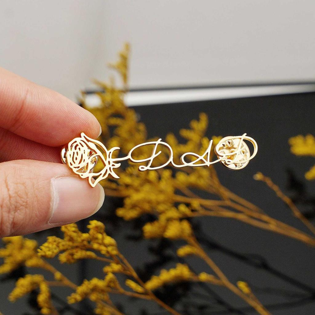 QIUHAN /ODM Minimalist Stainless Steel Suit Coat Lapel Father Day Gift Fashion Brooch Jewelry Custom Name Pin