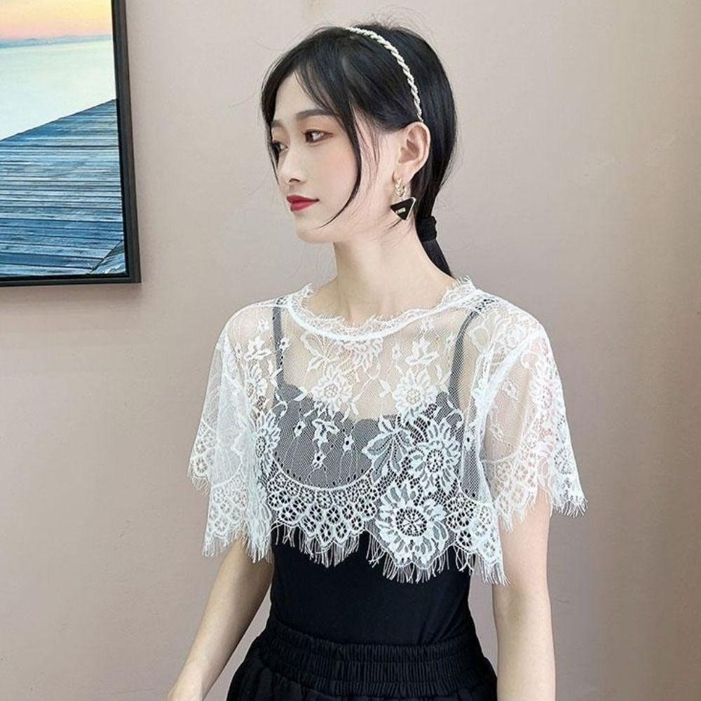 White Black Lace Shawl Lace Blouse Shoulders Scarf Fashion Fake Collar Cape Spring Autumn