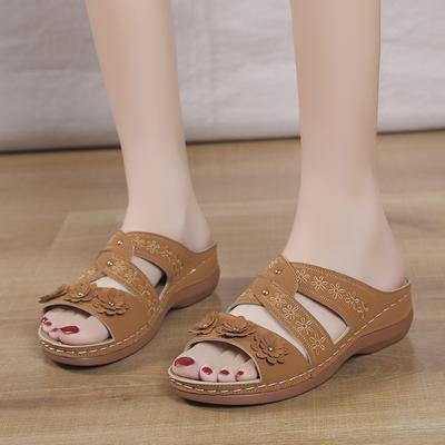 Модные летние женские босоножки на танкетке 2024 года, ортопедические босоножки с открытым носком, винтажные нескользящие кожаные повседневные женские туфли на платформе в стиле ретро