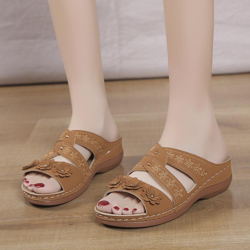 Модные летние женские босоножки на танкетке 2024 года, ортопедические босоножки с открытым носком, винтажные нескользящие кожаные повседневные женские туфли на платформе в стиле ретро