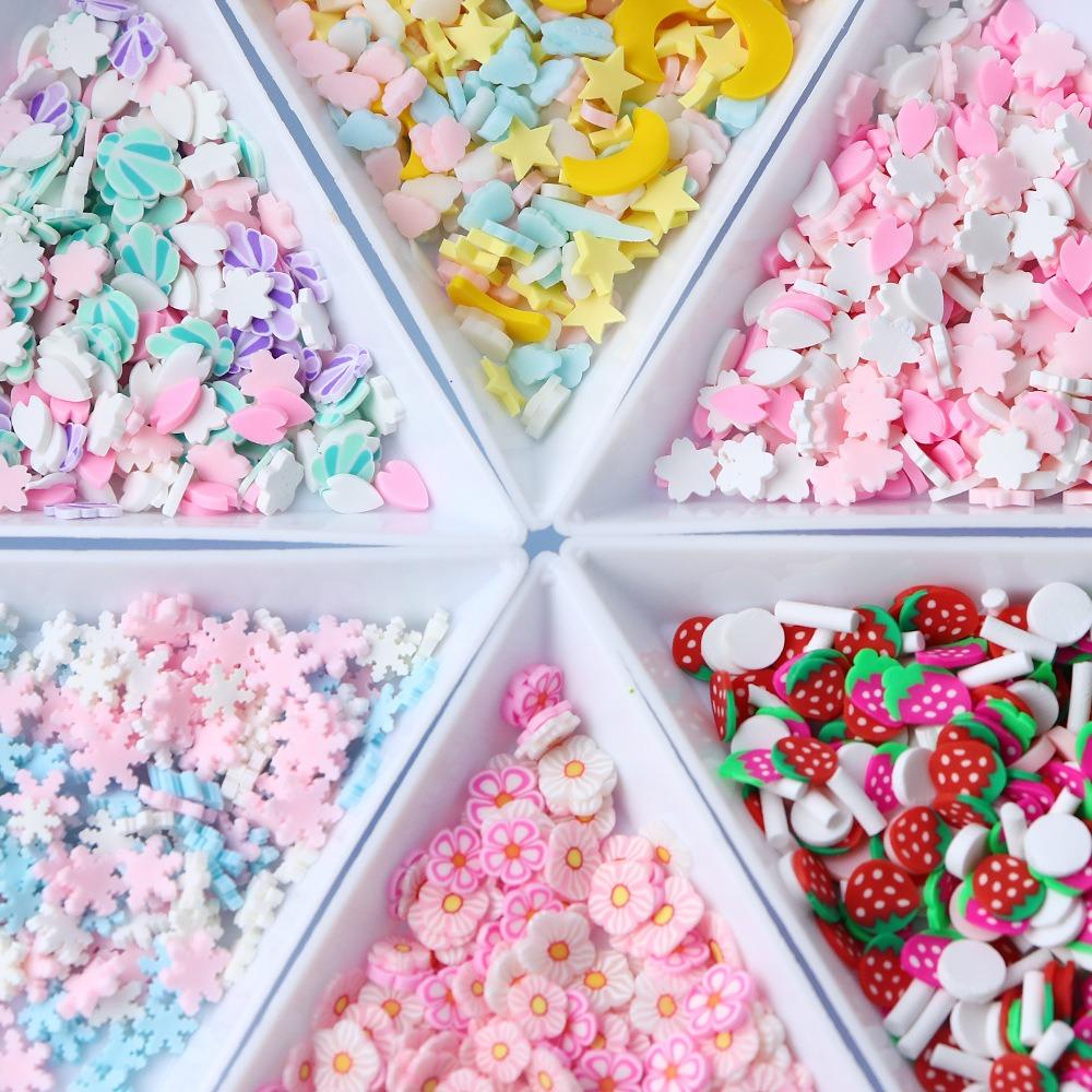 10g/bag Light Colored Soft Ceramic Sliced Strawberry, Starry Moon, Cloud, Nail Art Decoration, DIY Filling, Drip Glue, Flowing Hemp Accessories