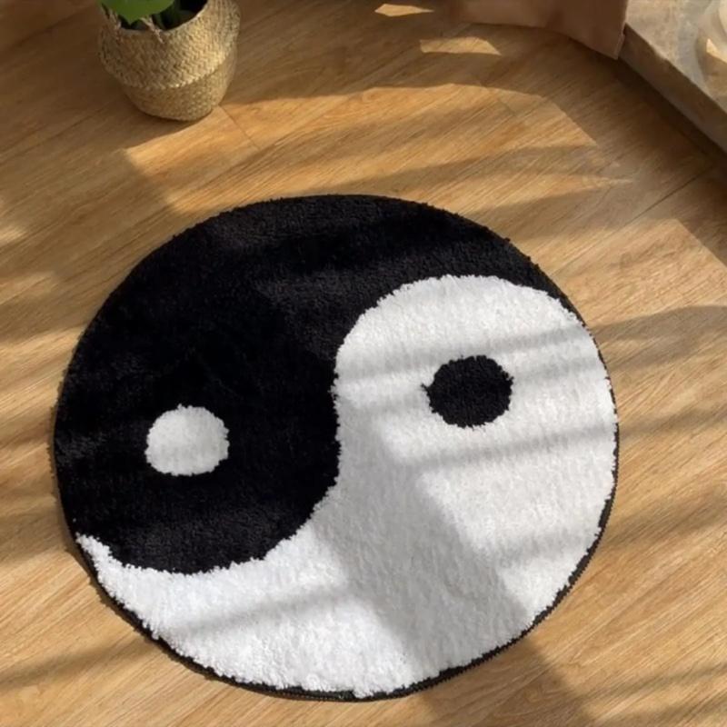 Soft Plush Yin Yang Symbol Circular Geometric Carpet for Living Room Bedroom Chinese Home Decorative Floor Mat