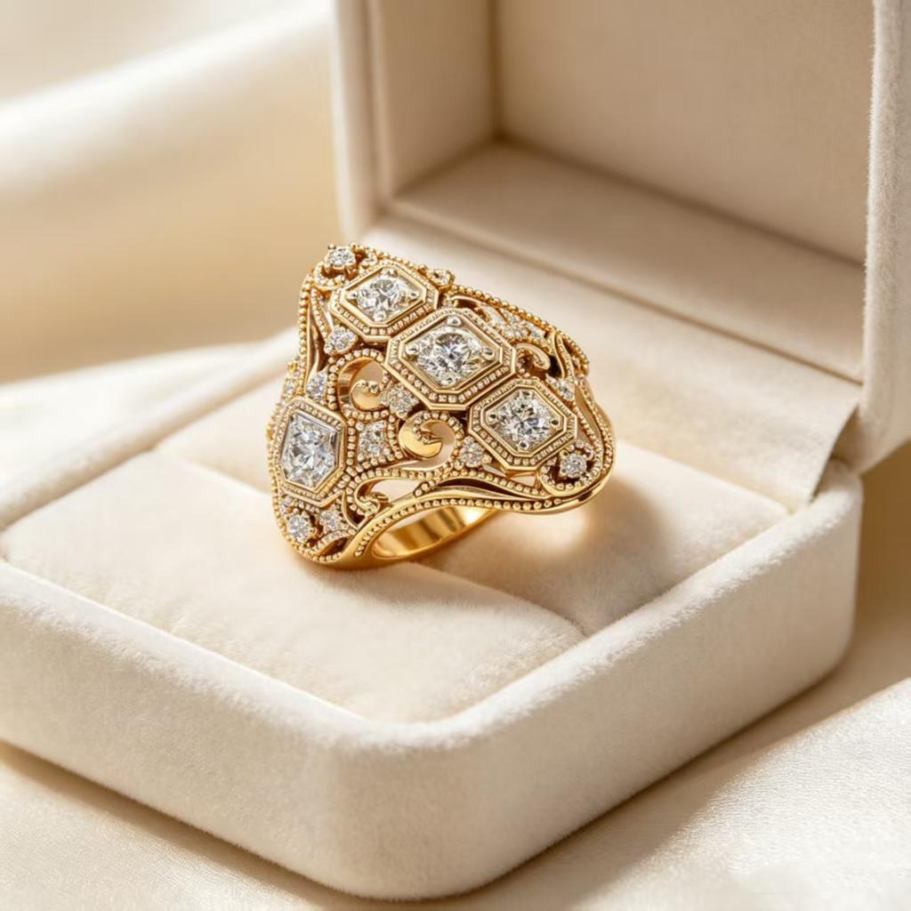 Luxurious ethnic-style zircon flower ring for women, exquisite exotic jewelry, fashionable and versatile accessory
