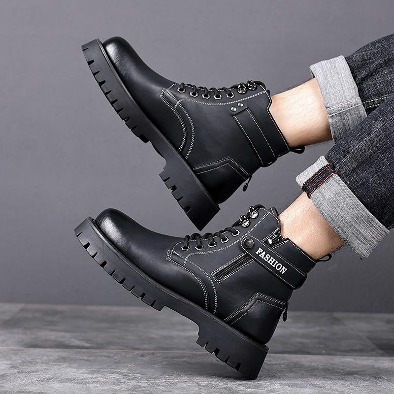 Брендовые мужские ботинки из натуральной кожи с толстой подошвой, с хлопковой подкладкой, теплые рабочие мужские ботинки с мехом, шерстяные кожаные ботинки для отдыха на открытом воздухе