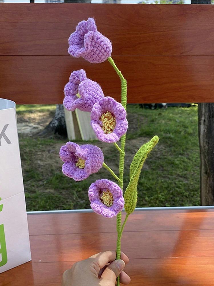 3PCS Artificial Crochet Flowers Handmade Knitting 5Heads Lily of The Valley Woven Flowers with Stems for Valentine's Gifts Home Wedding Party Office