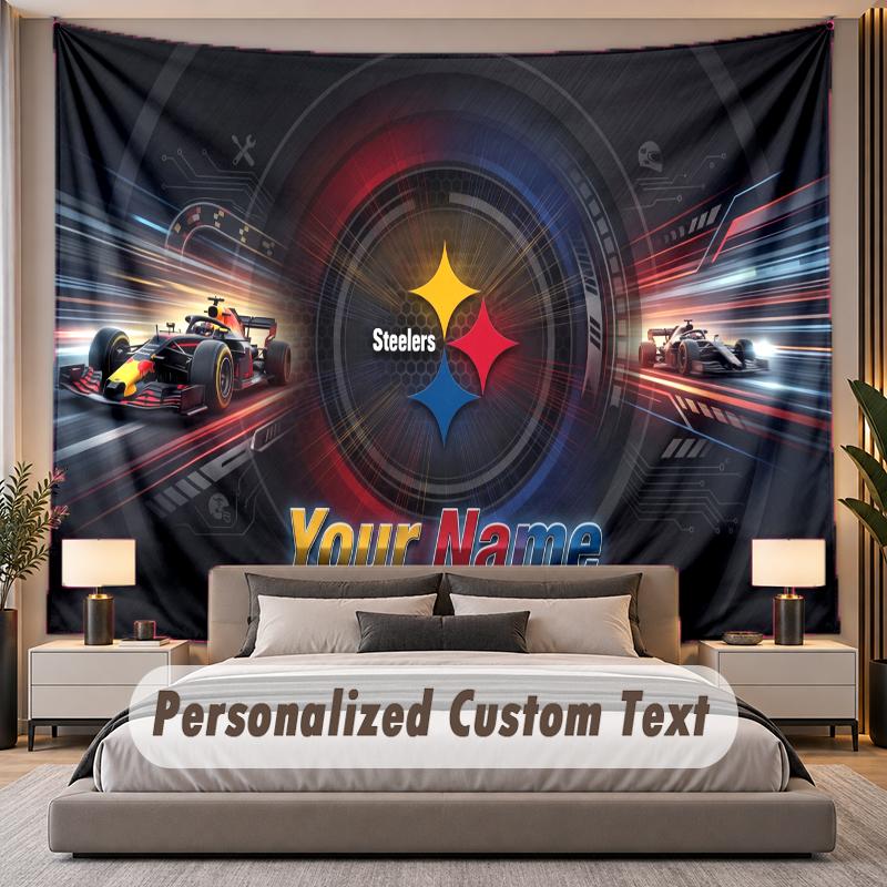 Custom Name Text Tapestry Pittsburgh Steelers Personalized Polyester Wall Tapestry For Bedroom And Room
