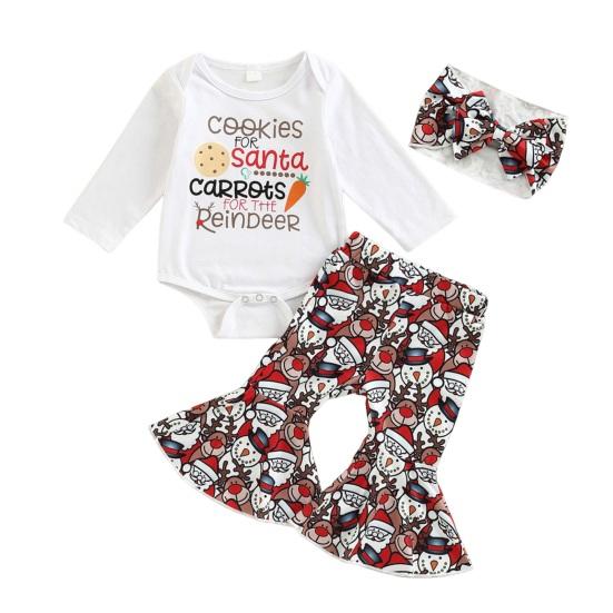 3 шт./комплект для девочек, верх, штаны, повязка на голову, костюм для детей от 0 до 18 месяцев, красочный принт, расклешенные брюки, боди с длинными рукавами и застегивающейся на пуговицы промежностью, одежда для малышей